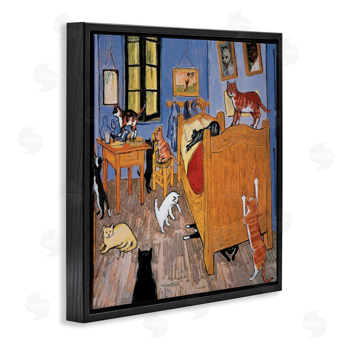 Cats in Bedroom Classics Parody Black Floating Frame Canvas Wall Art, Home Decor by Chameleon Design, Inc.