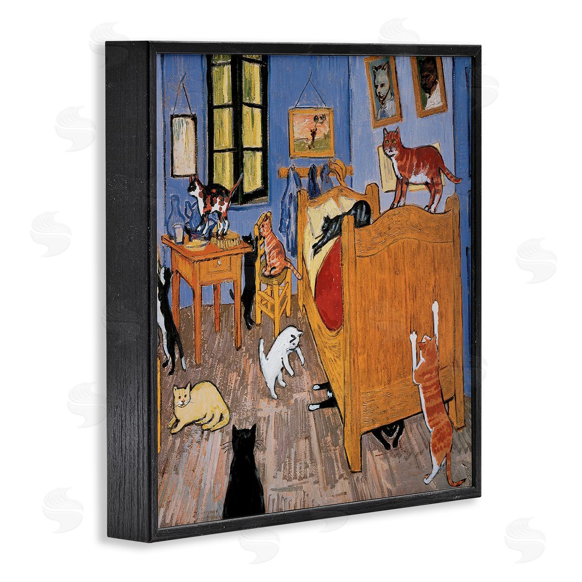 Cats in Bedroom Classics Parody Black Frame Print Wall Art, Home Decor by Chameleon Design, Inc.