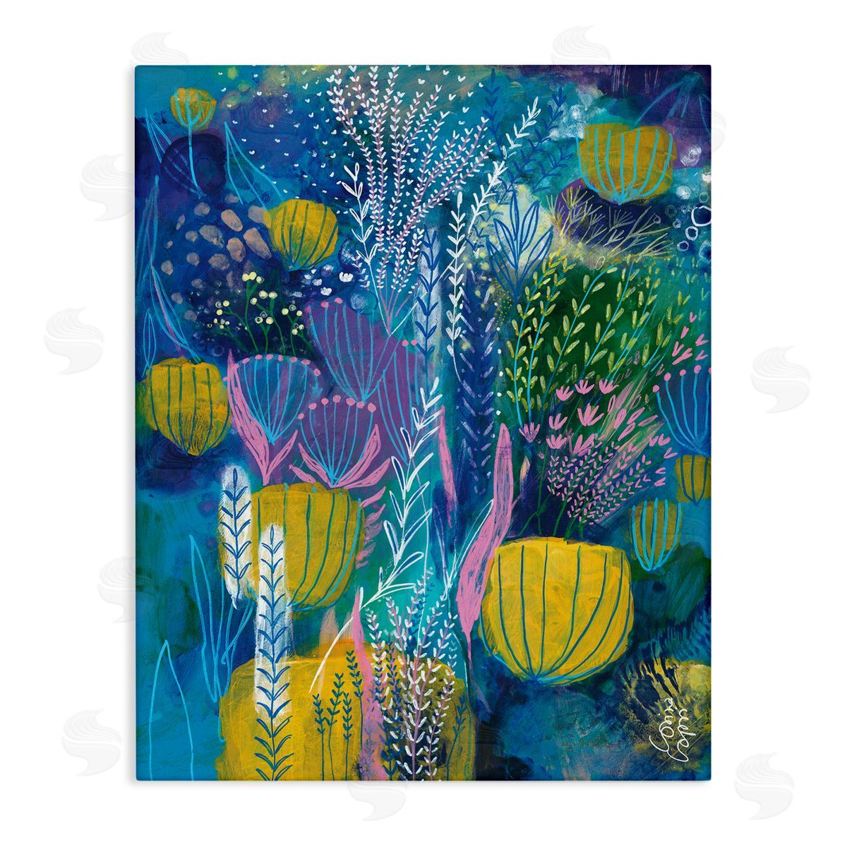 Corina Capri Field of Abstract Florals Blue Green Yellow
