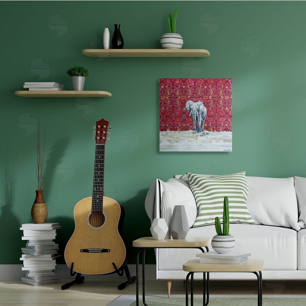 Alana Clumeck Elephant Standing Intricate Red Floral Pattern Canvas Wall Art in Room
