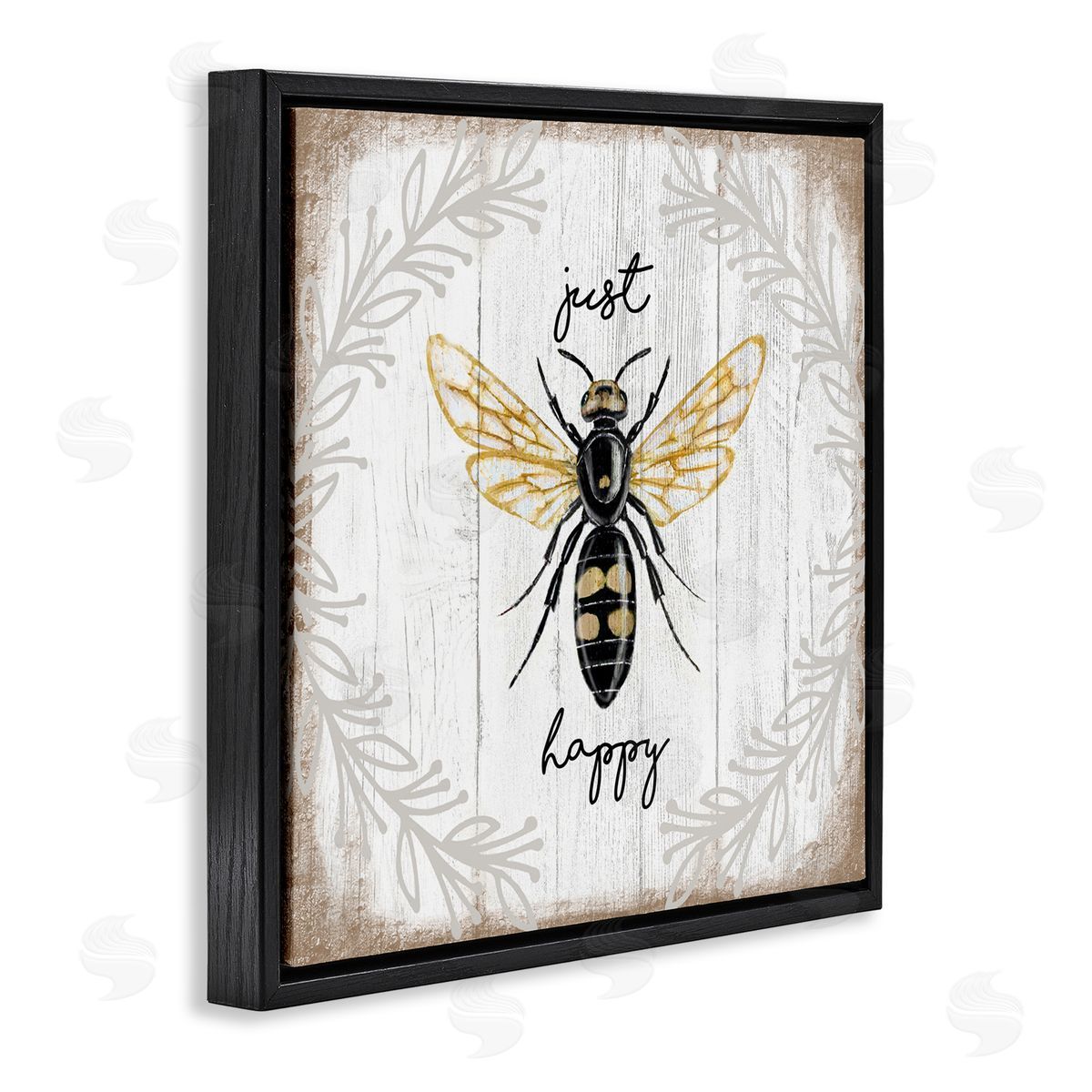 Just Be Happy Charming Bee Black Floating Frame Canvas Wall Art, Home Decor by Elizabeth Tyndall