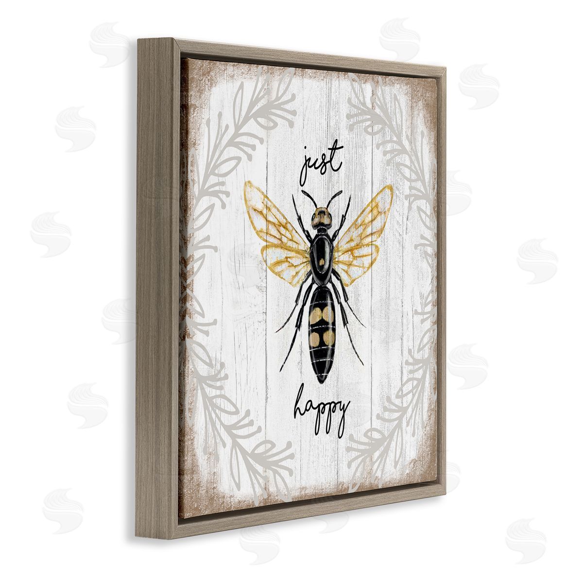 Just Be Happy Charming Bee Brown Floating Frame Canvas Wall Art, Home Decor by Elizabeth Tyndall