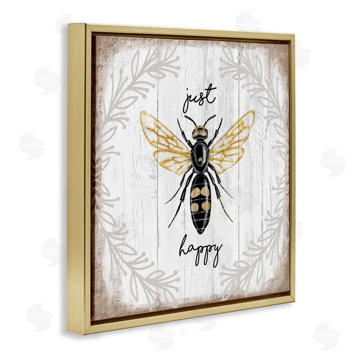 Just Be Happy Charming Bee Gold Floating Frame Canvas Wall Art, Home Decor by Elizabeth Tyndall