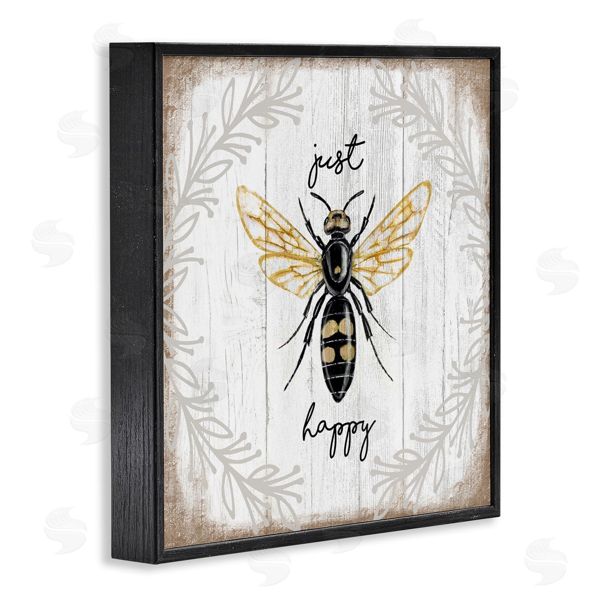 Just Be Happy Charming Bee Black Frame Print Wall Art, Home Decor by Elizabeth Tyndall