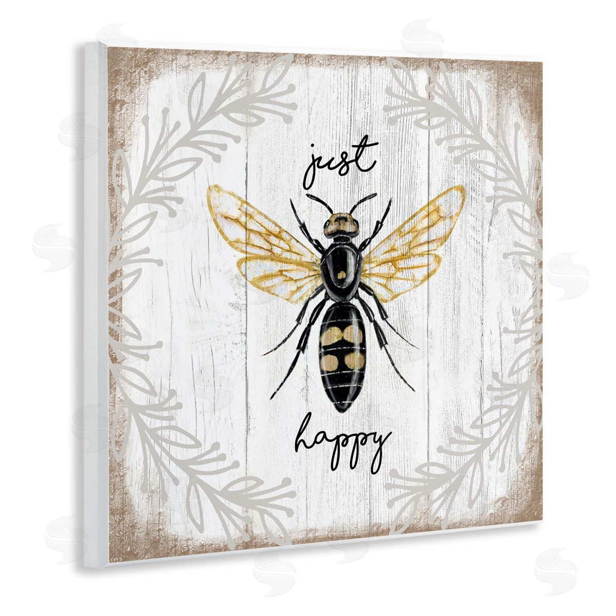 Just Be Happy Charming Bee Wood Plaque Wall Art, Home Decor by Elizabeth Tyndall