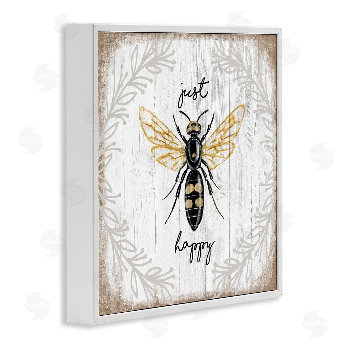 Just Be Happy Charming Bee White Frame Print Wall Art, Home Decor by Elizabeth Tyndall