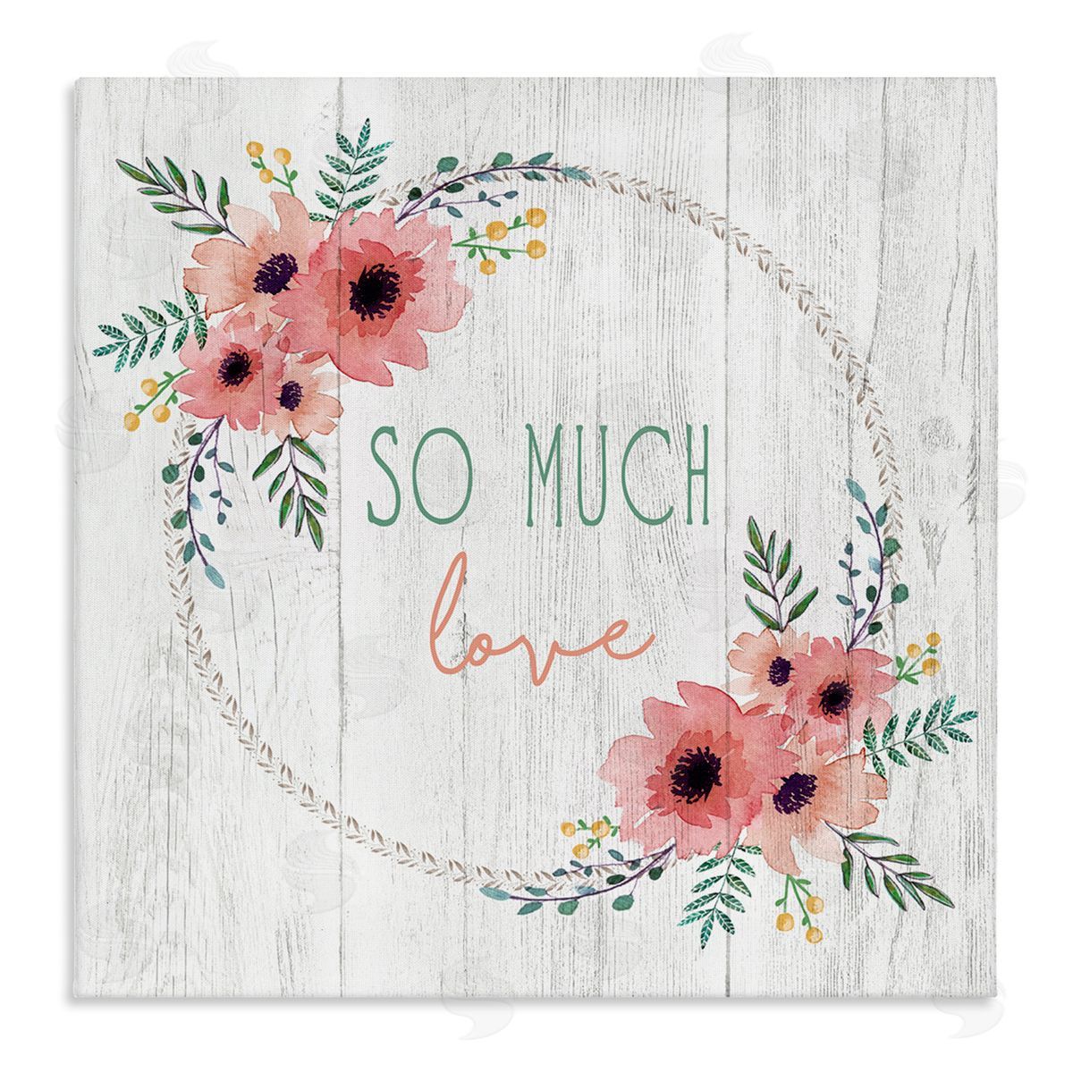 Elizabeth Tyndall So Much Love Phrase Pink Floral Poppies Stretched Canvas Wall Art Print