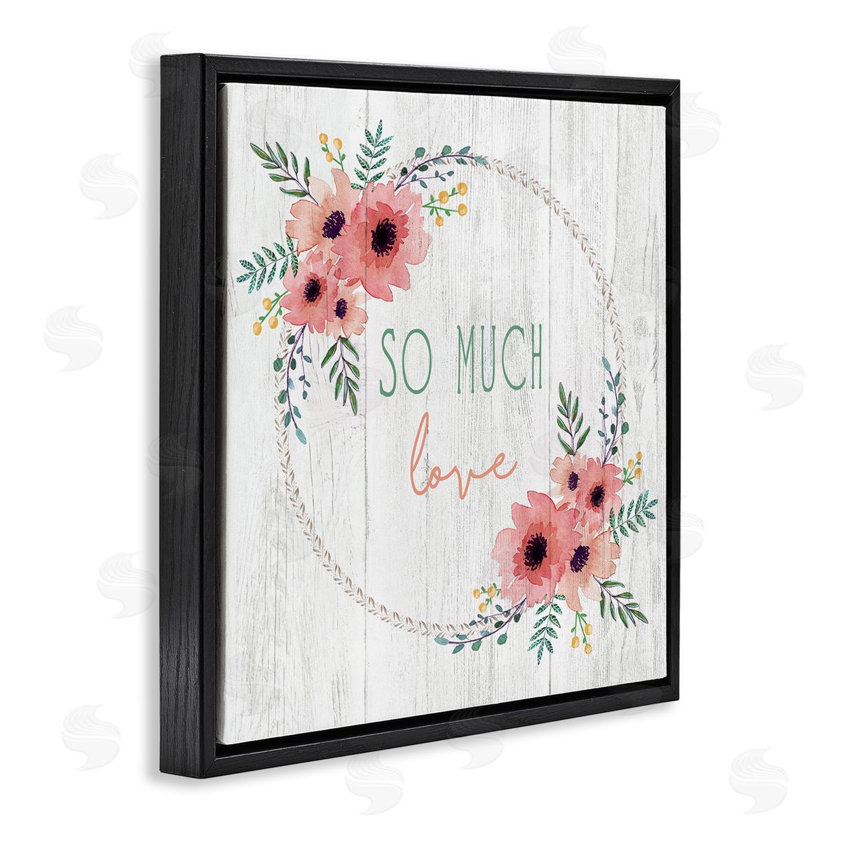 Elizabeth Tyndall So Much Love Phrase Pink Floral Poppies Black Floating Frame Canvas Wall Art Print