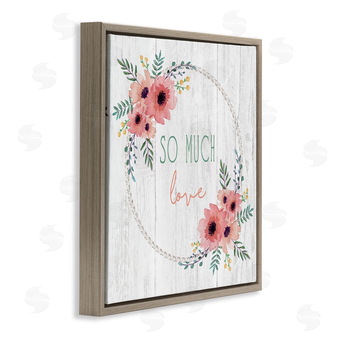 Elizabeth Tyndall So Much Love Phrase Pink Floral Poppies Brown Floating Frame Canvas Wall Art Print