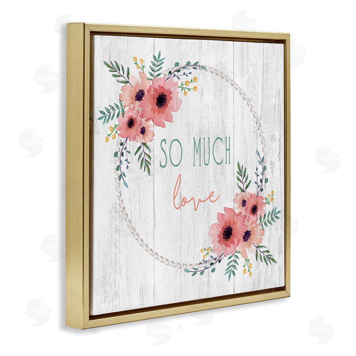 Elizabeth Tyndall So Much Love Phrase Pink Floral Poppies Gold Floating Frame Canvas Wall Art Print