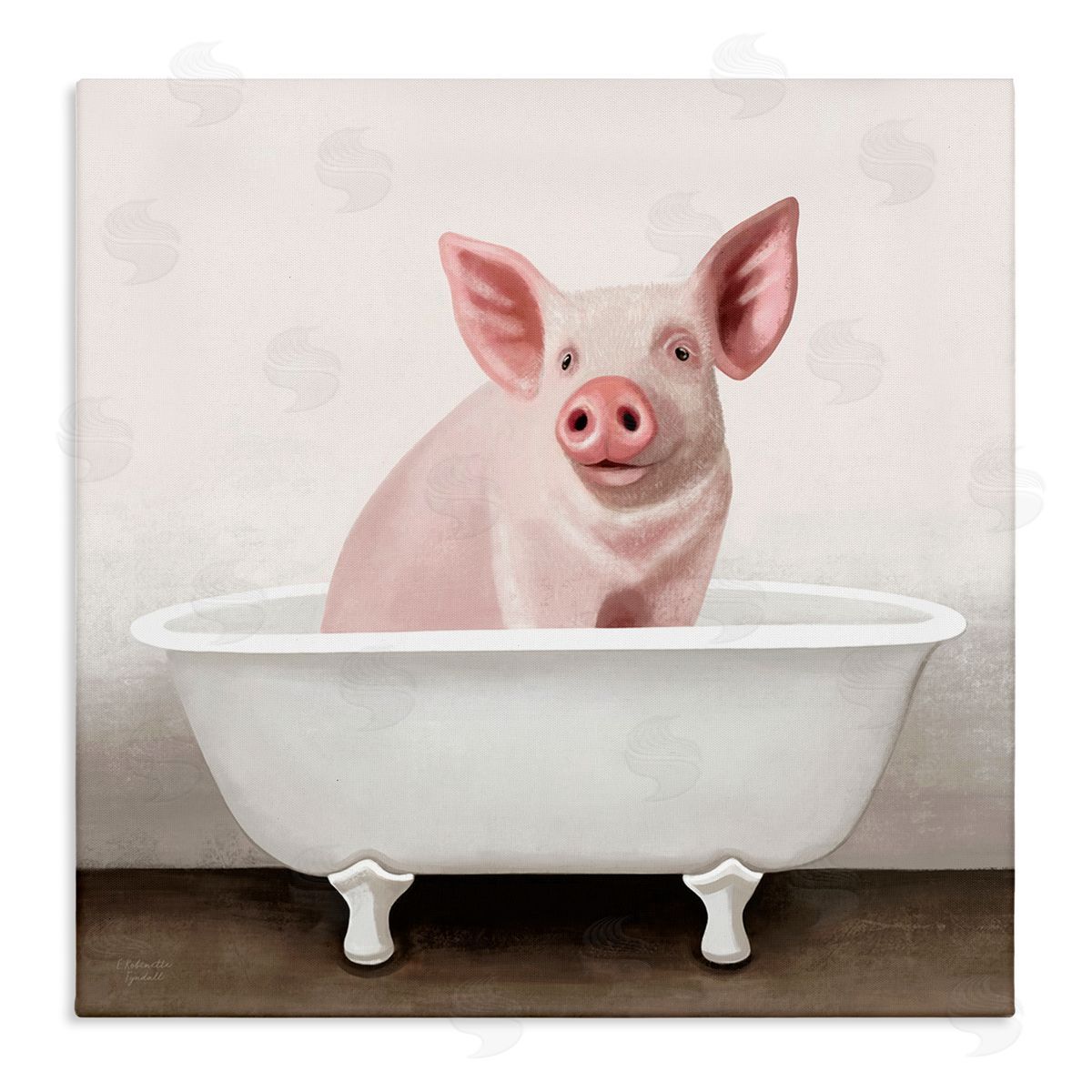 Pink Farm Pig in Country Bath Tub Canvas Wall Art, Home Decor by Elizabeth Tyndall