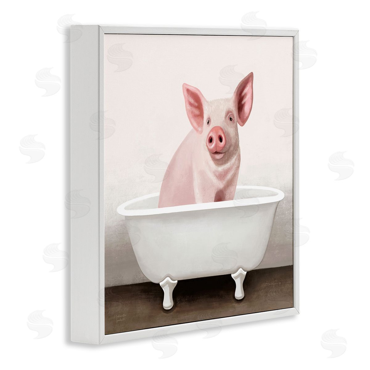 Pink Farm Pig in Country Bath Tub White Frame Print Wall Art, Home Decor by Elizabeth Tyndall