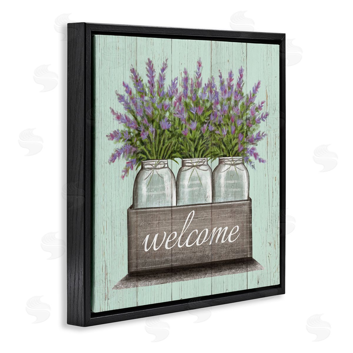 Purple Lavender Florals in Jars Black Floating Frame Canvas Wall Art, Home Decor by Elizabeth Tyndall