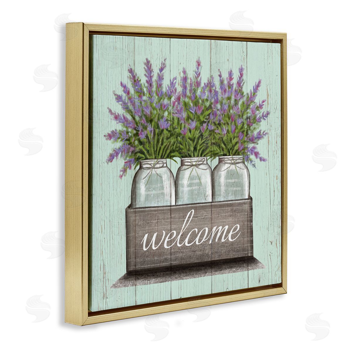 Purple Lavender Florals in Jars Gold Floating Frame Canvas Wall Art, Home Decor by Elizabeth Tyndall