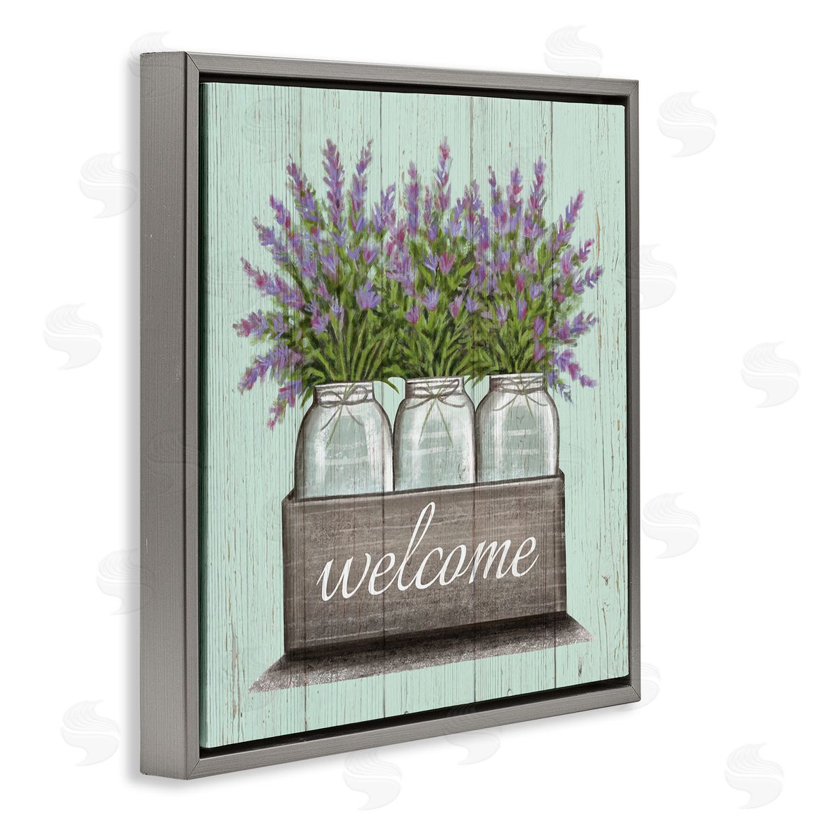 Purple Lavender Florals in Jars Grey Floating Frame Canvas Wall Art, Home Decor by Elizabeth Tyndall