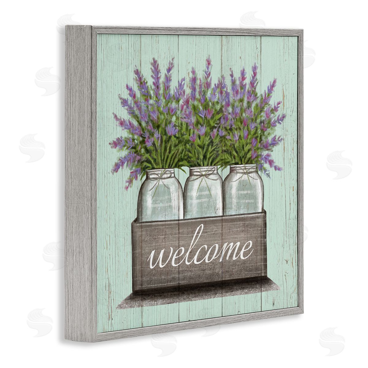 Purple Lavender Florals in Jars Grey Frame Print Wall Art, Home Decor by Elizabeth Tyndall