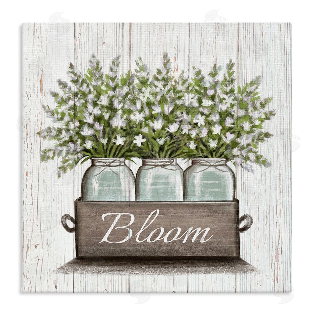 Elizabeth Tyndall White Wildflowers in Jars Bloom Sentiments Stretched Canvas Wall Art Print