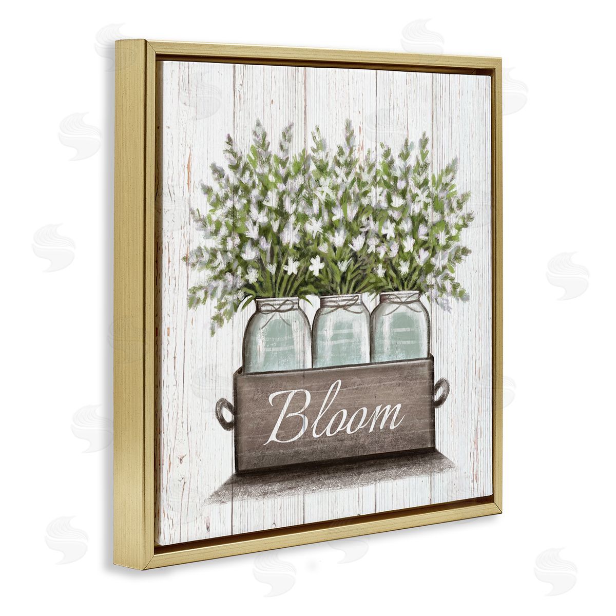 Elizabeth Tyndall White Wildflowers in Jars Bloom Sentiments Gold Floating Frame Canvas Wall Art Print