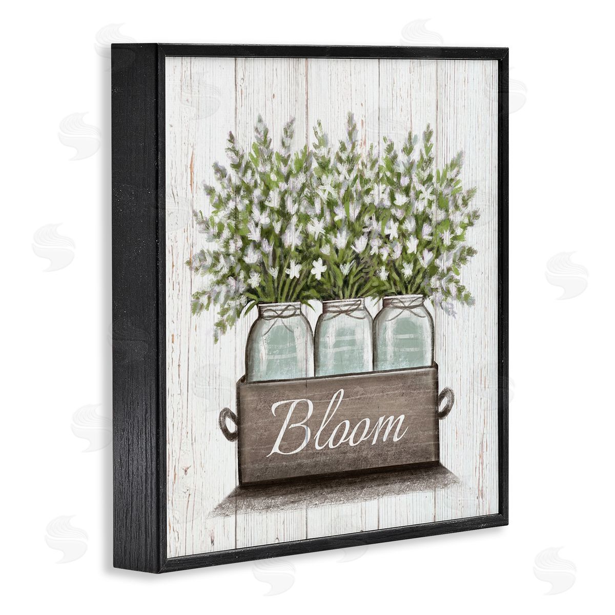 Elizabeth Tyndall White Wildflowers in Jars Bloom Sentiments Black Framed Glicee Wall Art Print