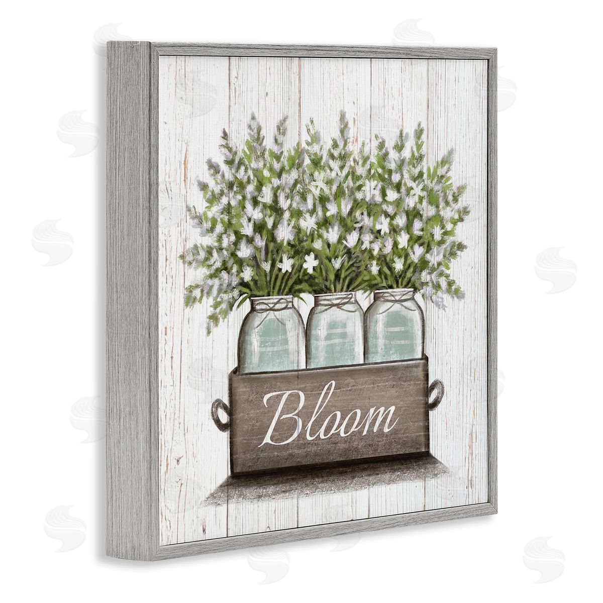 Elizabeth Tyndall White Wildflowers in Jars Bloom Sentiments Gray Framed Glicee Wall Art Print