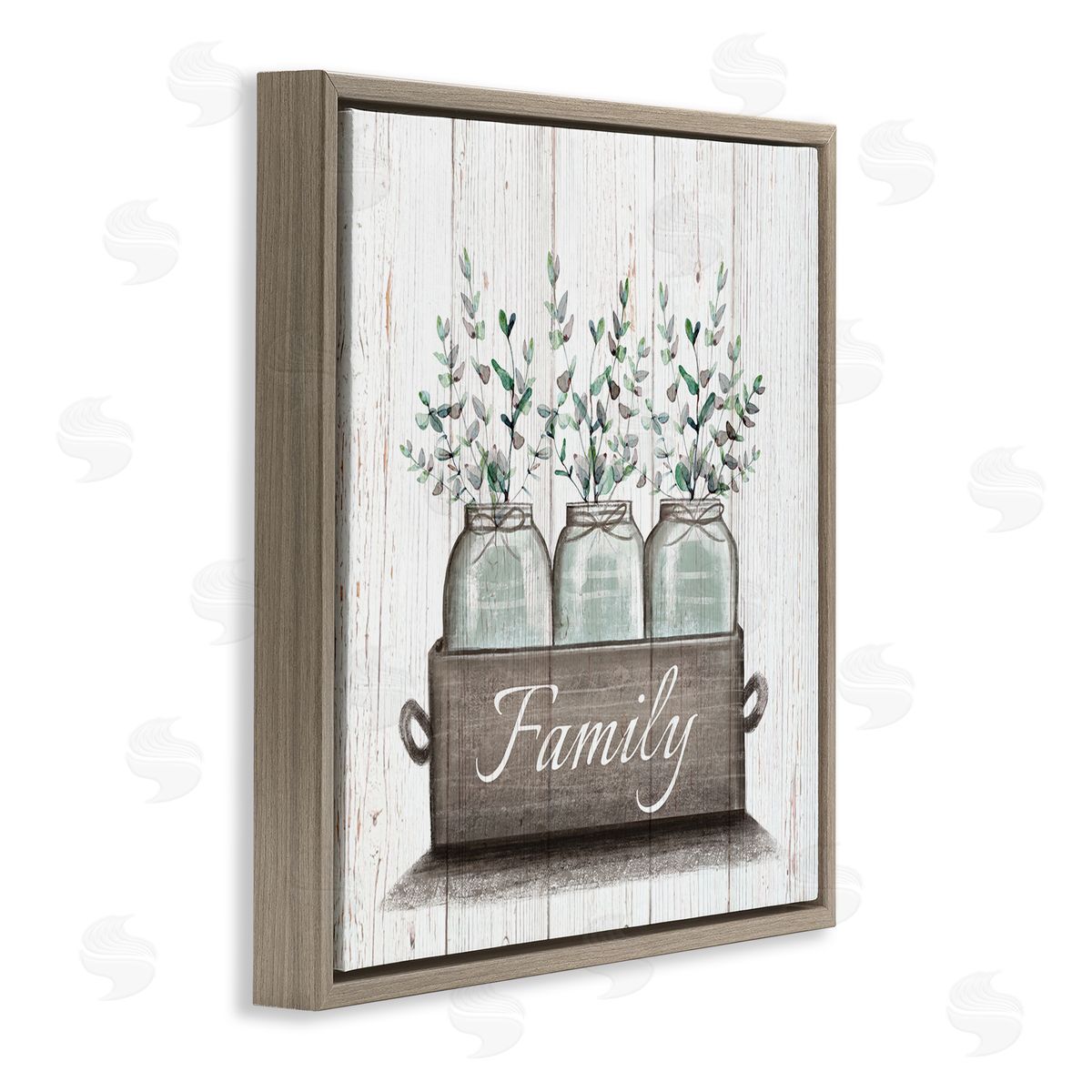 Eucalyptus Foliage Jars Brown Floating Frame Canvas Wall Art, Home Decor by Elizabeth Tyndall