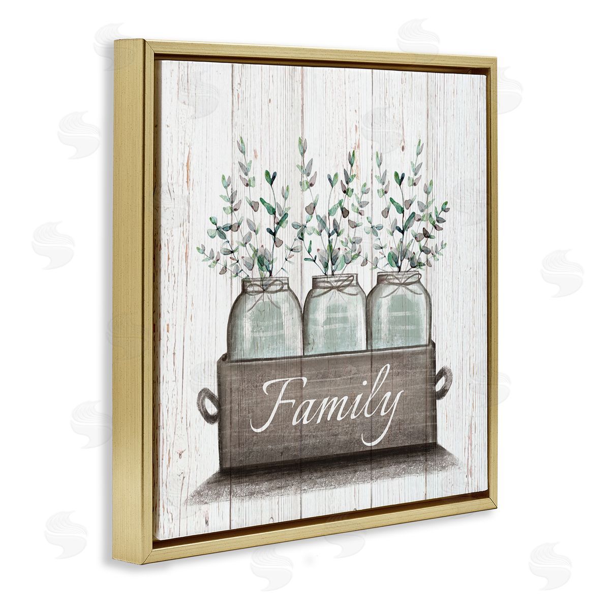 Eucalyptus Foliage Jars Gold Floating Frame Canvas Wall Art, Home Decor by Elizabeth Tyndall