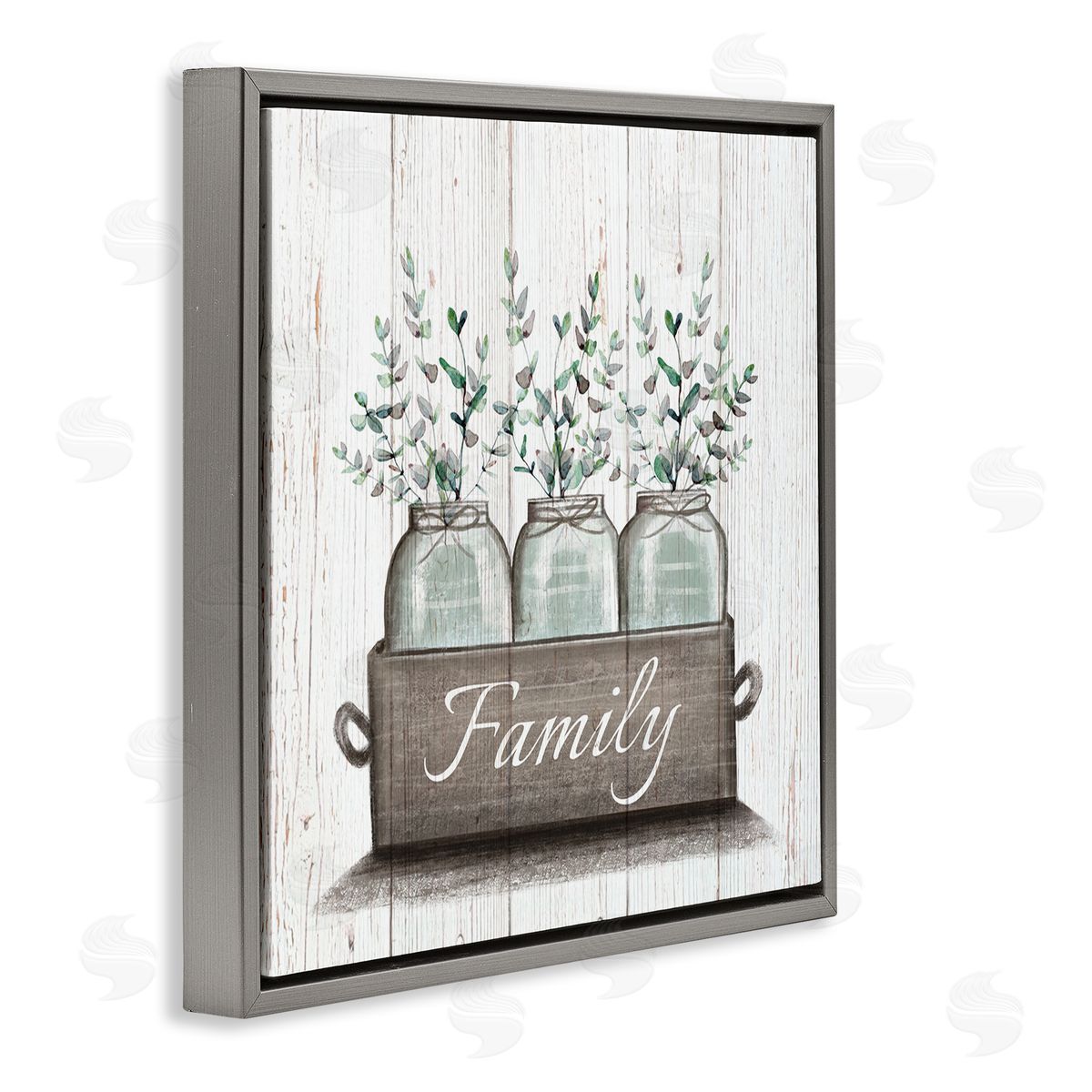 Eucalyptus Foliage Jars Grey Floating Frame Canvas Wall Art, Home Decor by Elizabeth Tyndall
