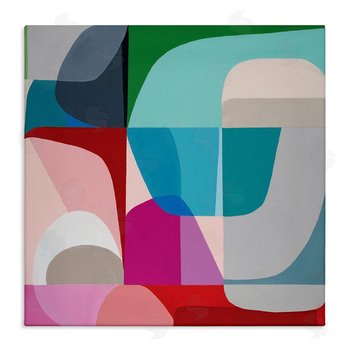 Marion Griese Abstract Shape Collage Pop Blue Red Green Stretched Canvas Wall Art Print