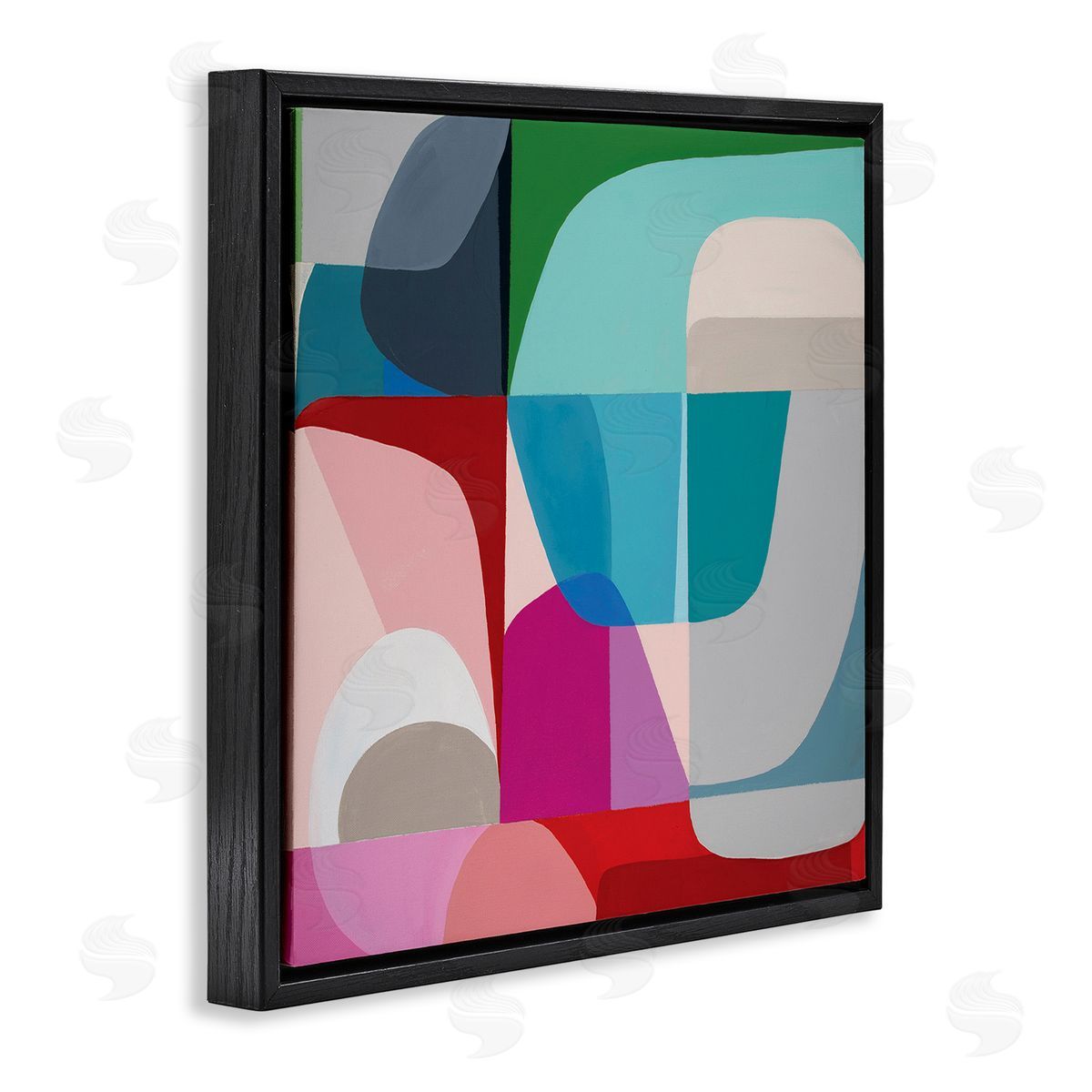 Marion Griese Abstract Shape Collage Pop Blue Red Green Black Floating Frame Canvas Wall Art Print