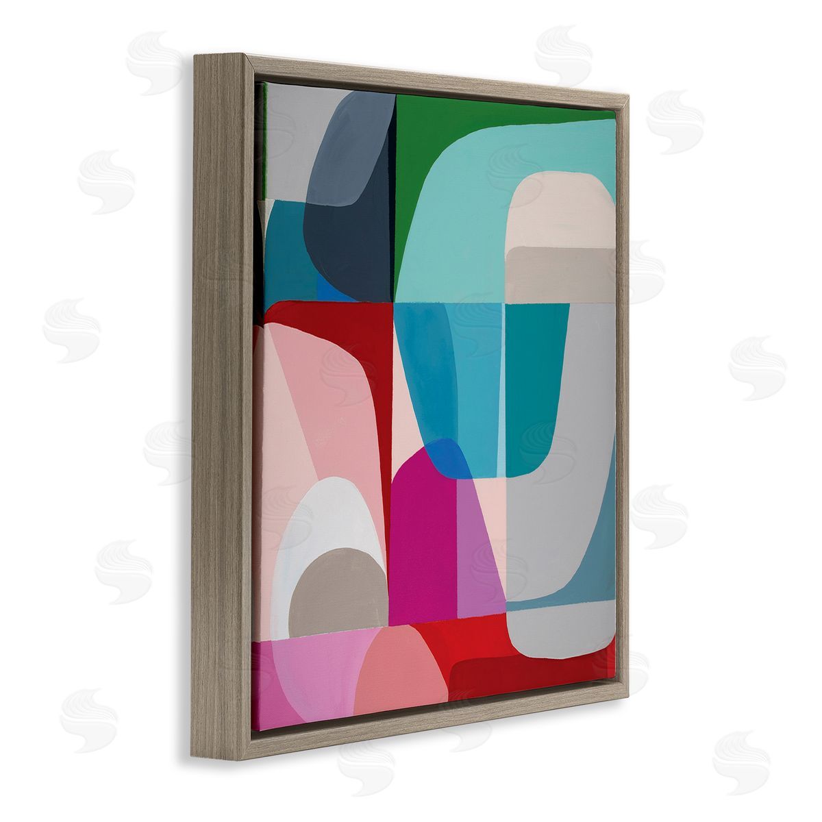 Marion Griese Abstract Shape Collage Pop Blue Red Green Brown Floating Frame Canvas Wall Art Print