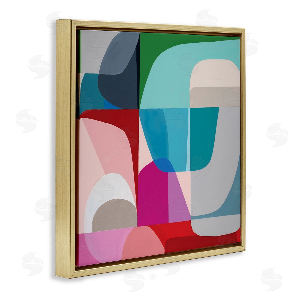 Marion Griese Abstract Shape Collage Pop Blue Red Green Gold Floating Frame Canvas Wall Art Print