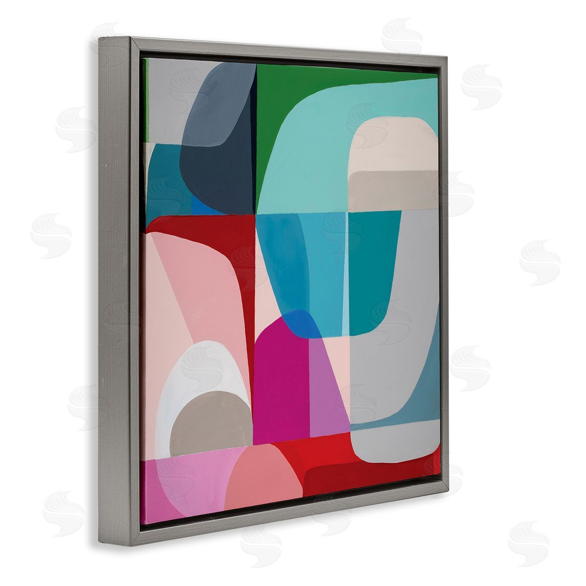 Marion Griese Abstract Shape Collage Pop Blue Red Green Gray Floating Frame Canvas Wall Art Print
