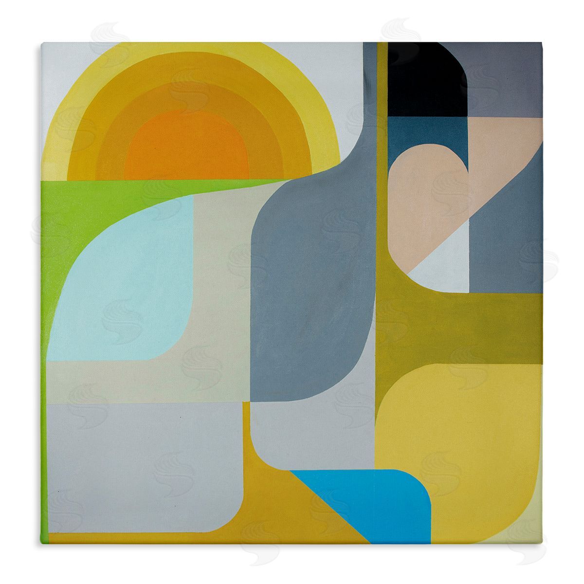 Marion Griese Abstract Fluid Shapes Yellow Green Grey Stretched Canvas Wall Art Print