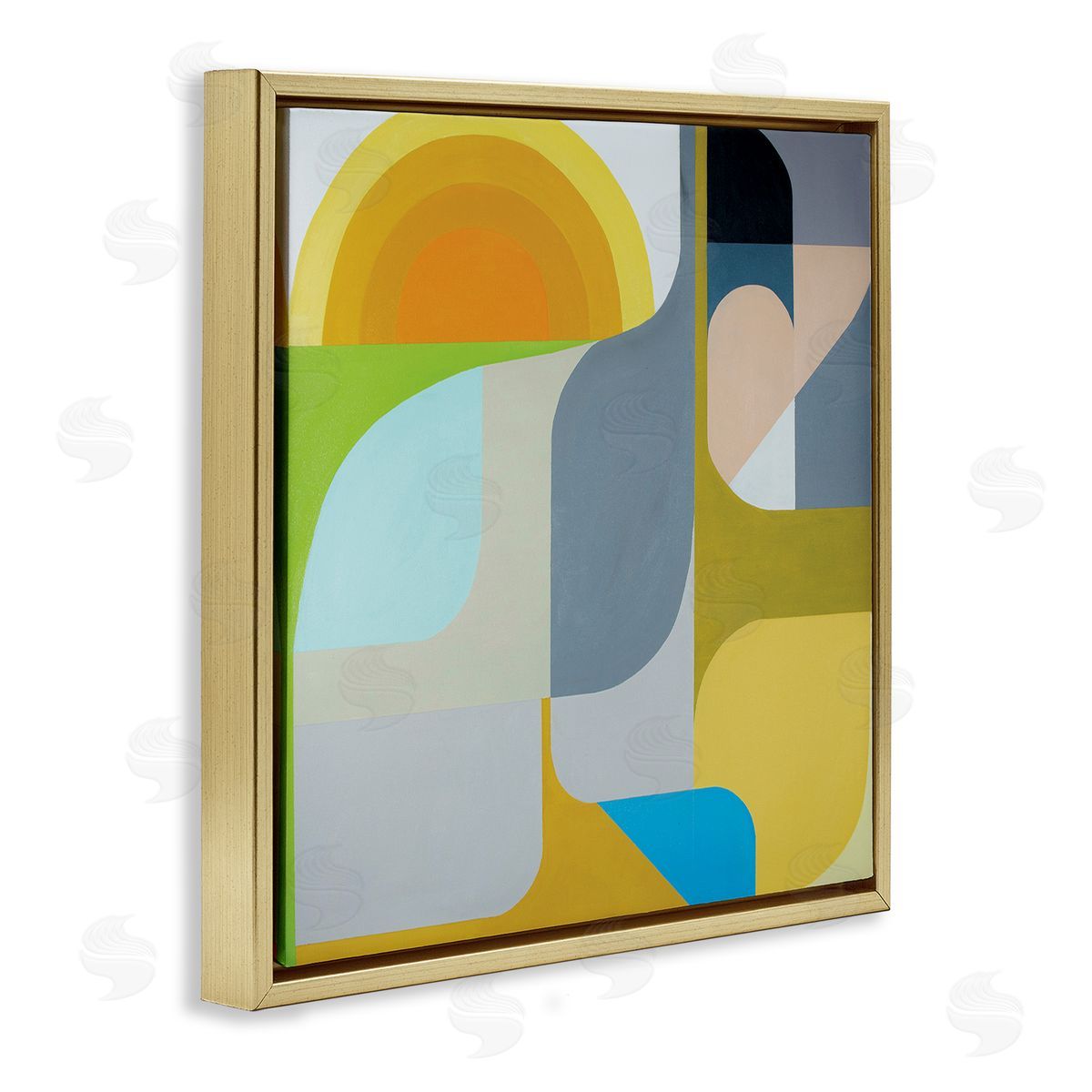 Marion Griese Abstract Fluid Shapes Yellow Green Grey Gold Floating Frame Canvas Wall Art Print