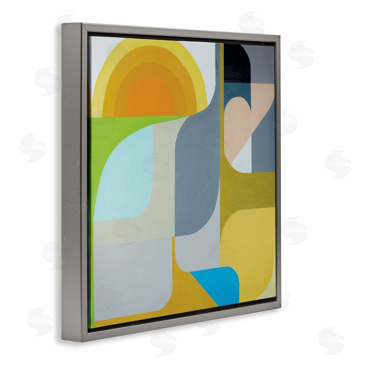 Marion Griese Abstract Fluid Shapes Yellow Green Grey Gray Floating Frame Canvas Wall Art Print