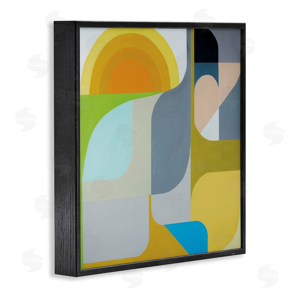 Marion Griese Abstract Fluid Shapes Yellow Green Grey Black Framed Glicee Wall Art Print