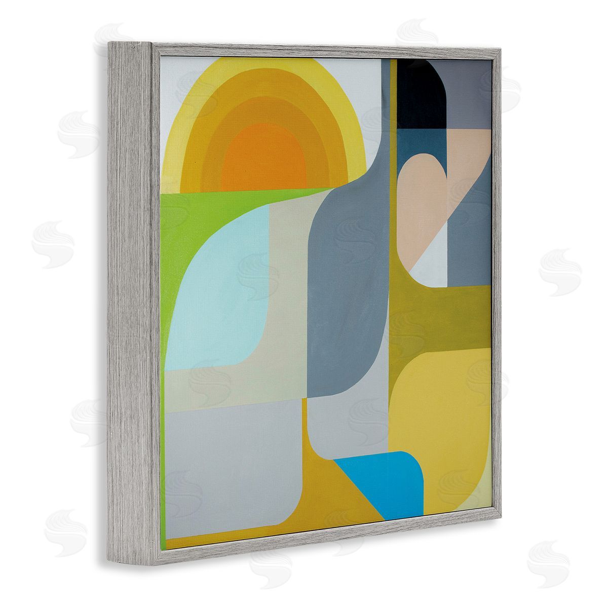 Marion Griese Abstract Fluid Shapes Yellow Green Grey Gray Framed Glicee Wall Art Print