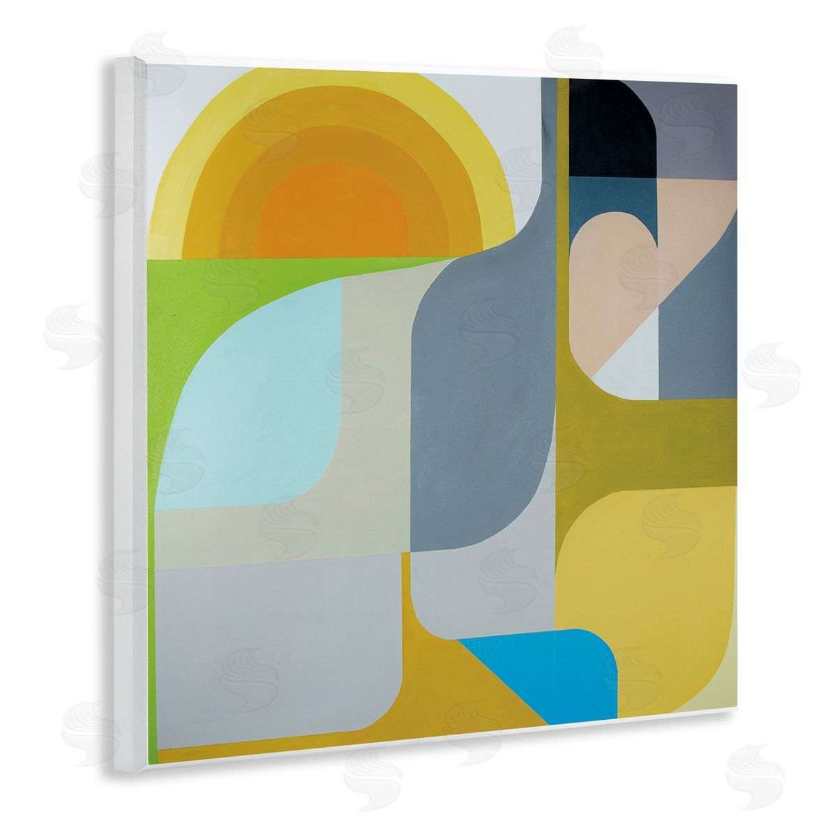 Marion Griese Abstract Fluid Shapes Yellow Green Grey Wooden Wall Plaque Art Print