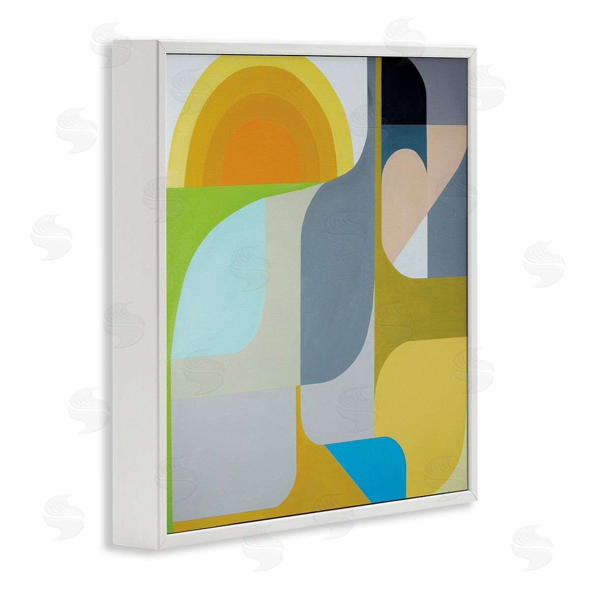 Marion Griese Abstract Fluid Shapes Yellow Green Grey White Framed Glicee Wall Art Print