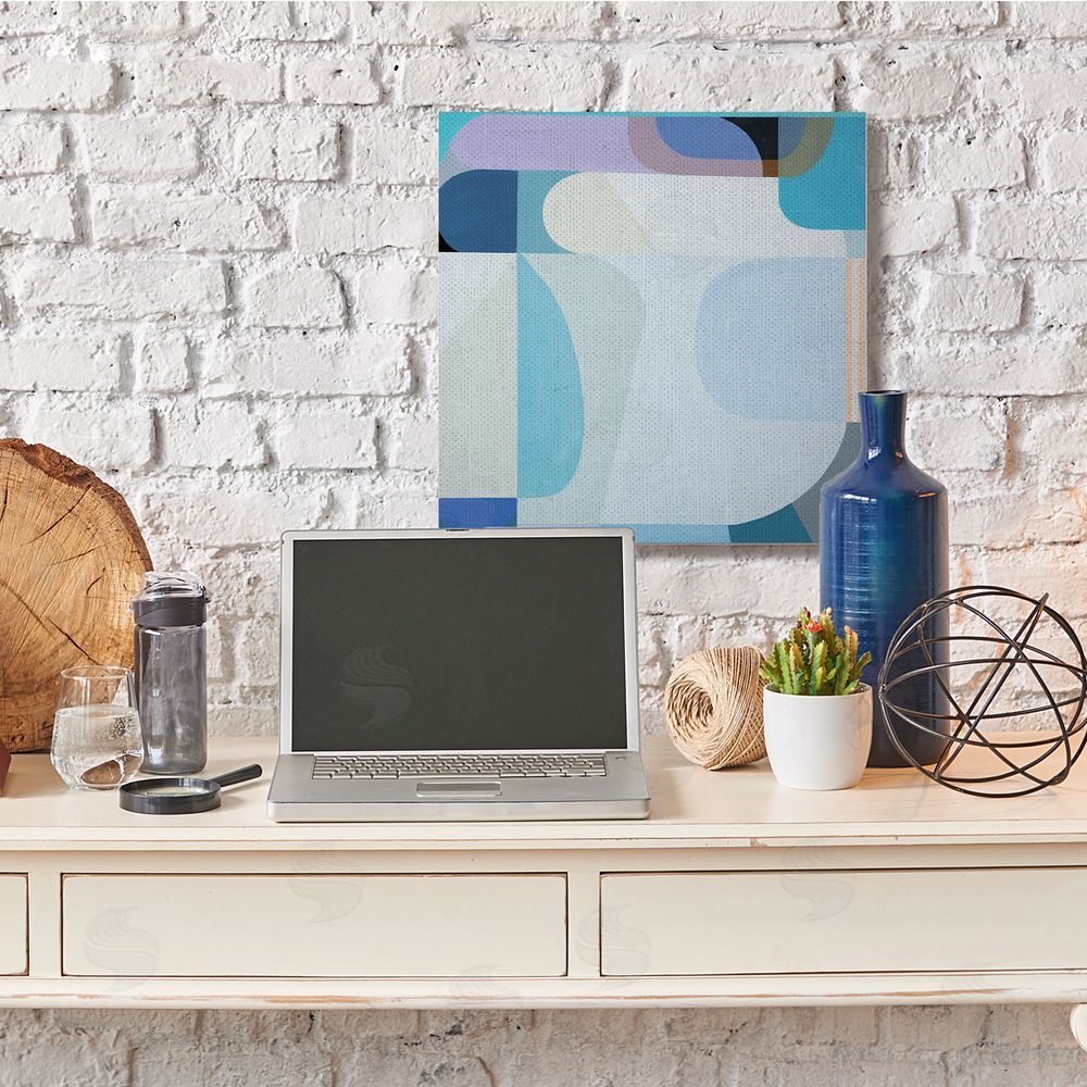 Marion Griese Abstract Blocked Shapes Soft Blue Beige Purple Canvas Wall Art in Room