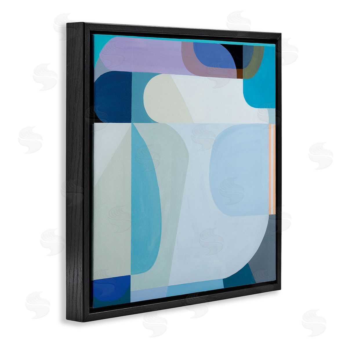 Marion Griese Abstract Blocked Shapes Soft Blue Beige Purple Black Floating Frame Canvas Wall Art Print