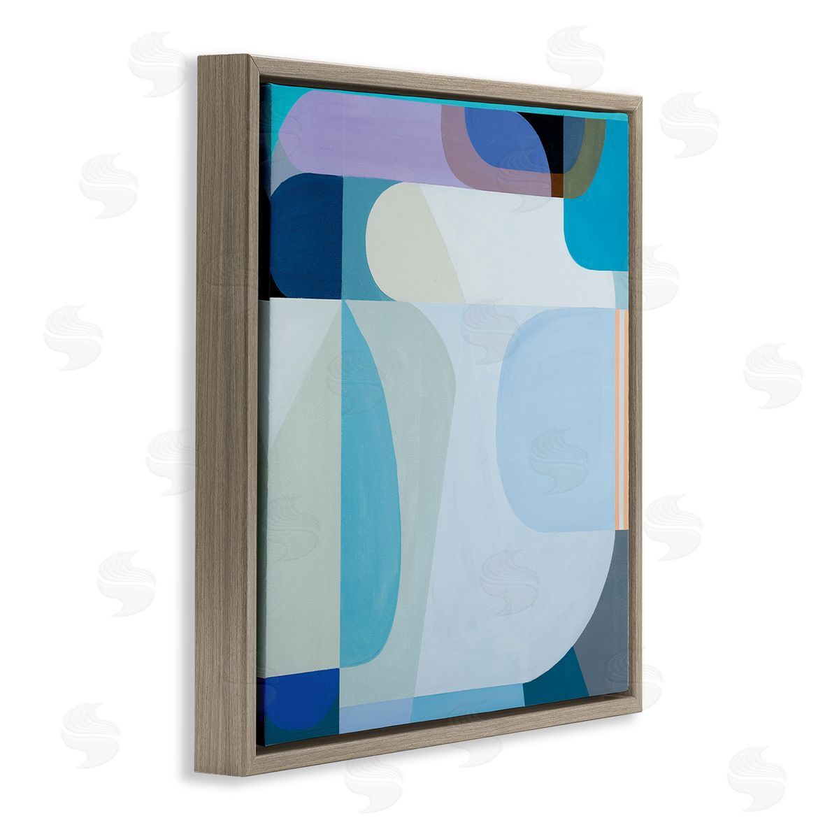 Marion Griese Abstract Blocked Shapes Soft Blue Beige Purple Brown Floating Frame Canvas Wall Art Print