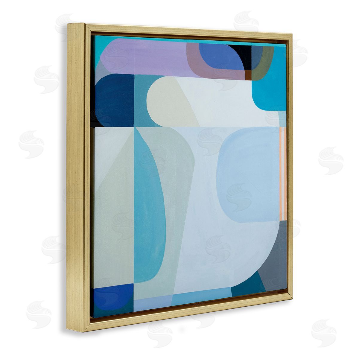 Marion Griese Abstract Blocked Shapes Soft Blue Beige Purple Gold Floating Frame Canvas Wall Art Print