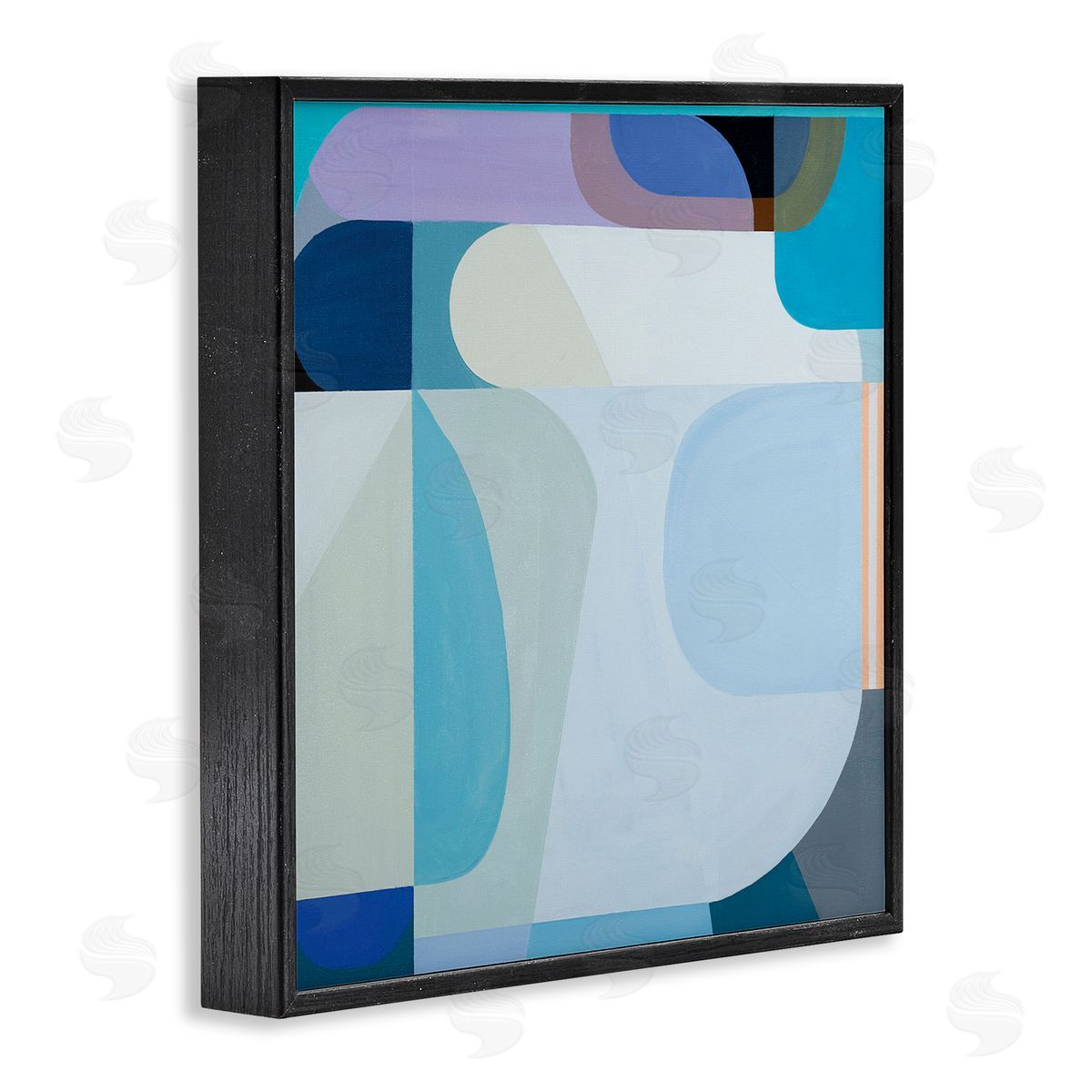 Marion Griese Abstract Blocked Shapes Soft Blue Beige Purple Black Framed Glicee Wall Art Print