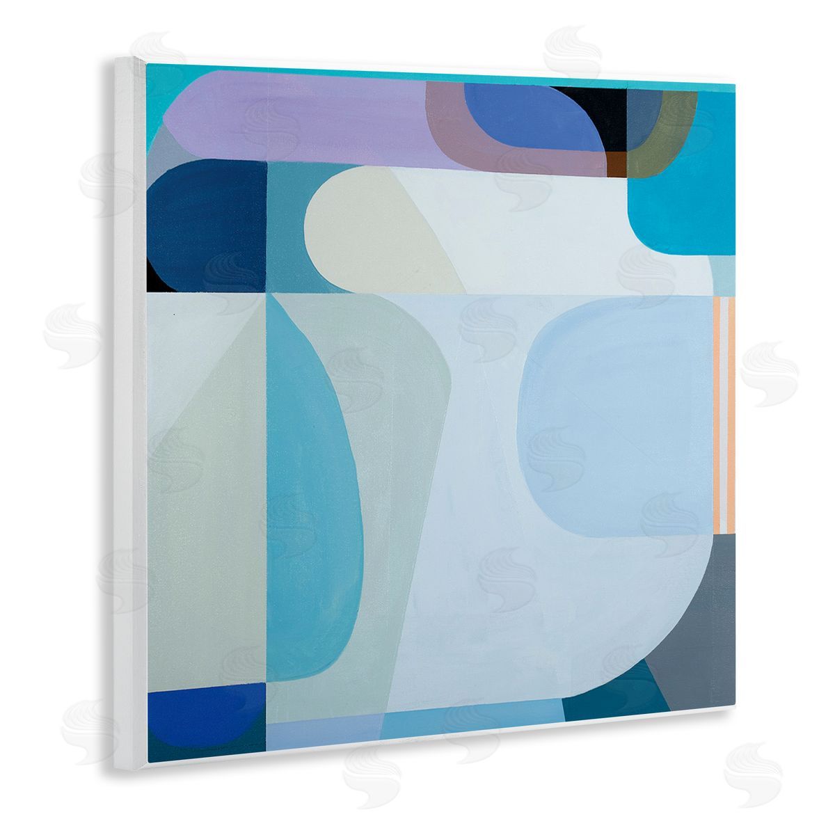 Marion Griese Abstract Blocked Shapes Soft Blue Beige Purple Wooden Wall Plaque Art Print