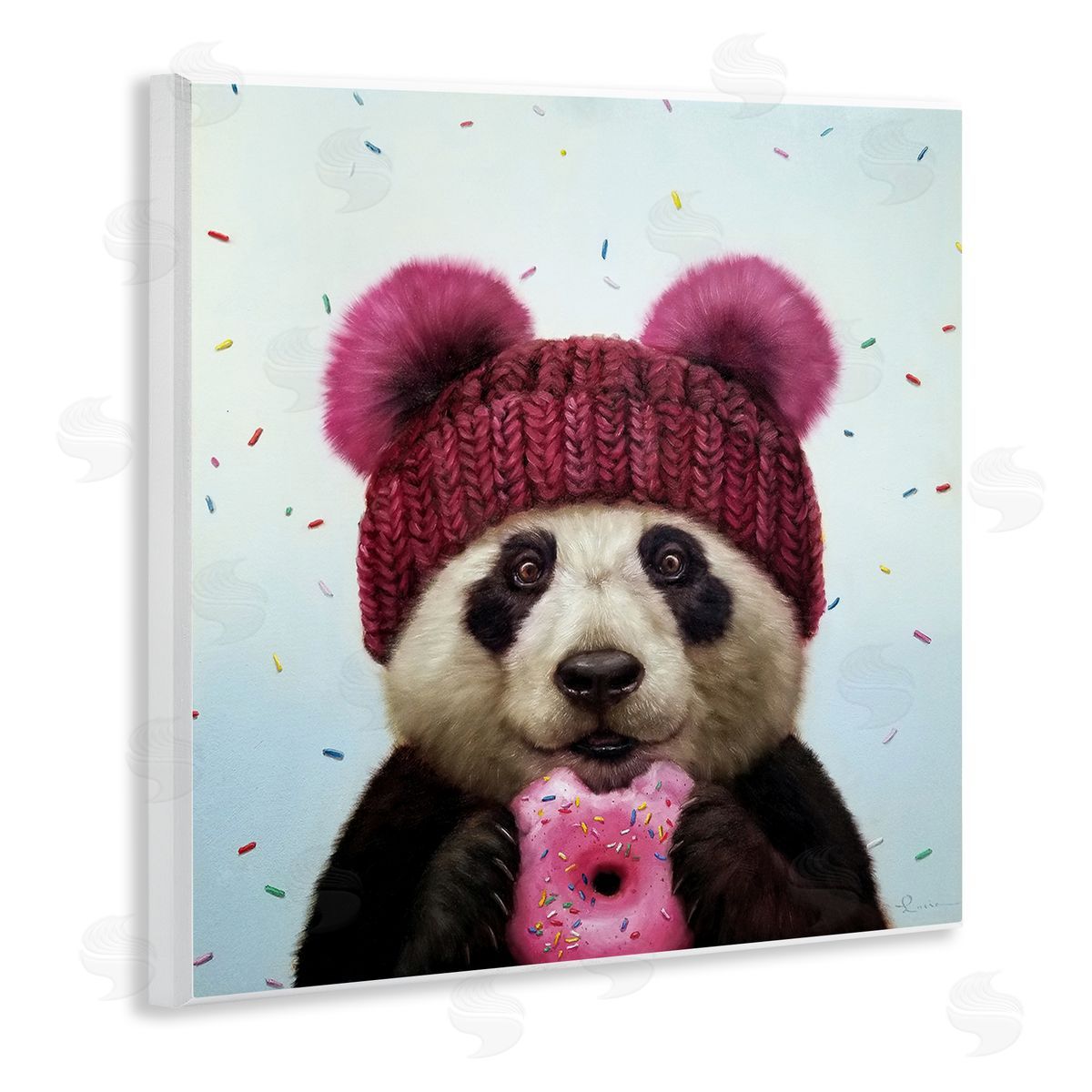 Happy Panda Bear with Donut Wood Plaque Wall Art, Home Decor by Lucia Heffernan