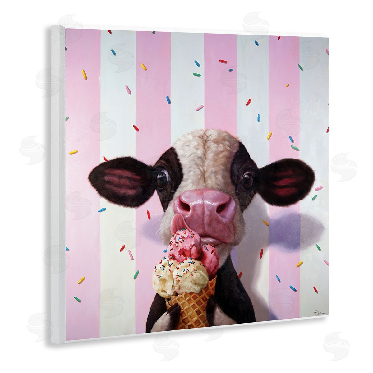 Cow with Ice Cream Cone Wood Plaque Wall Art, Home Decor by Lucia Heffernan