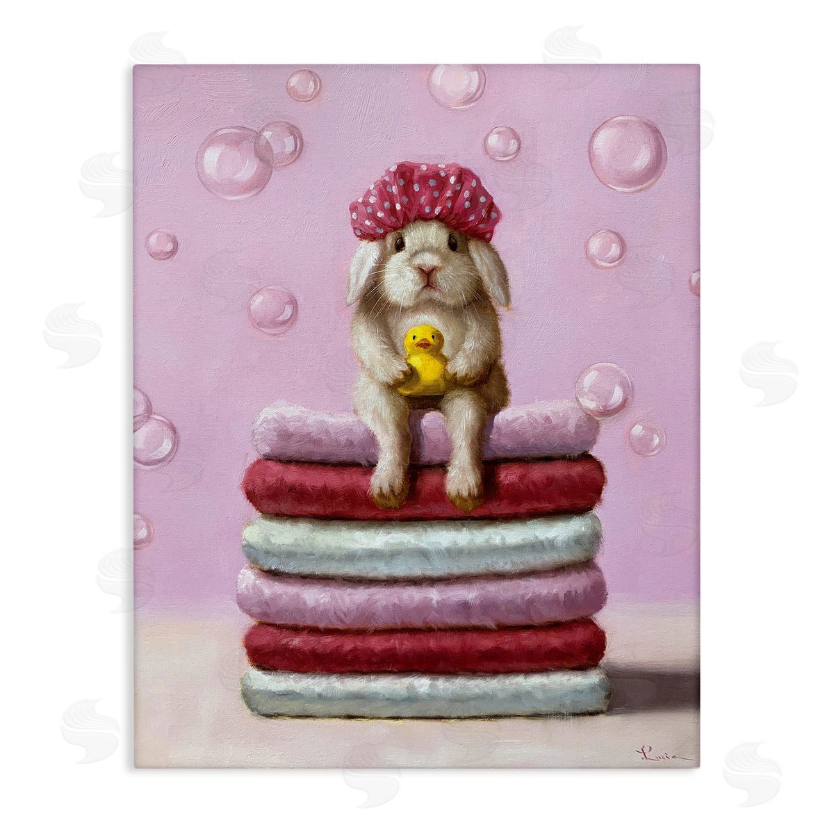 Lucia Heffe_sidernan Cute Baby Rabbit on Bath Towels Soap Bubbles