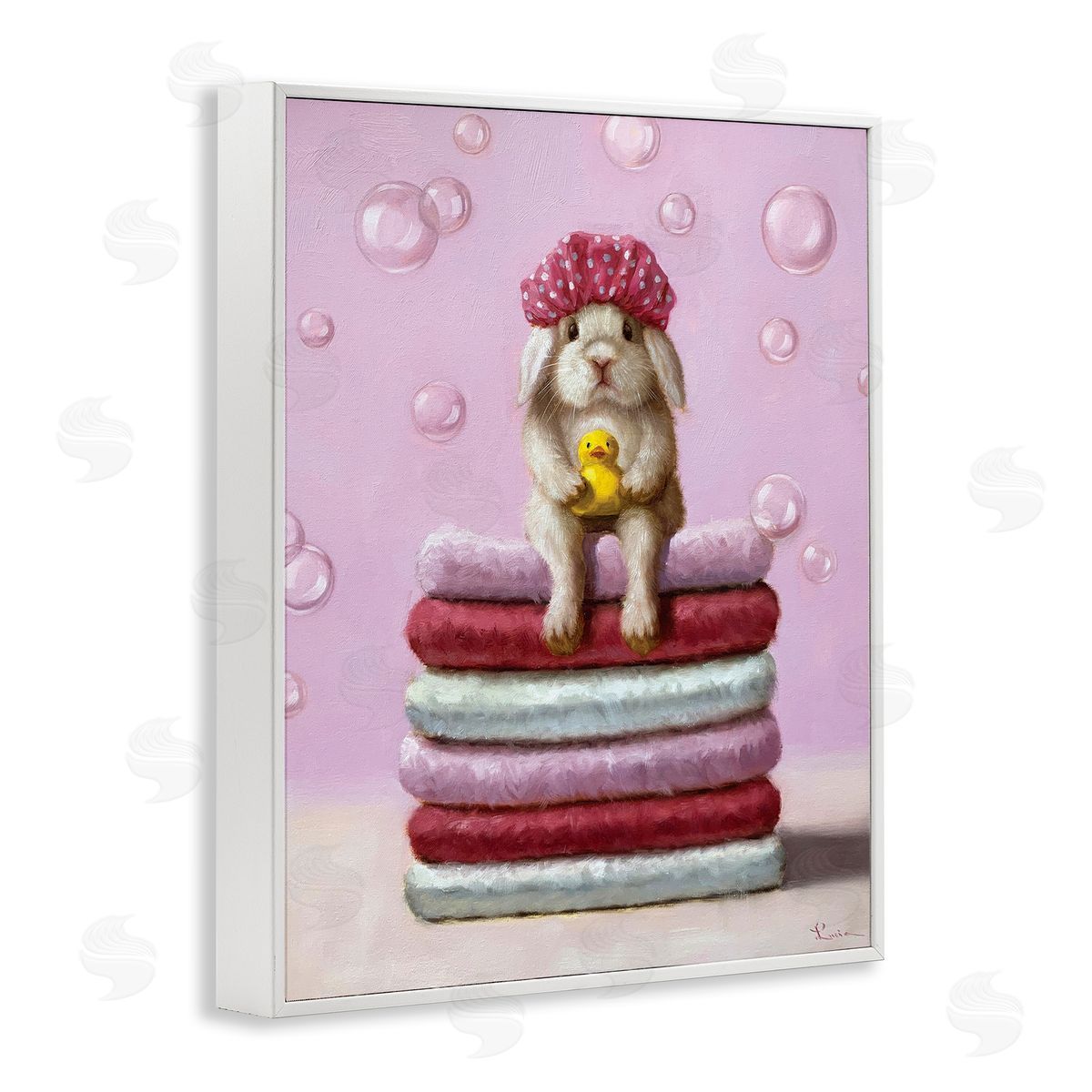Lucia Heffe_sidernan Cute Baby Rabbit on Bath Towels Soap Bubbles