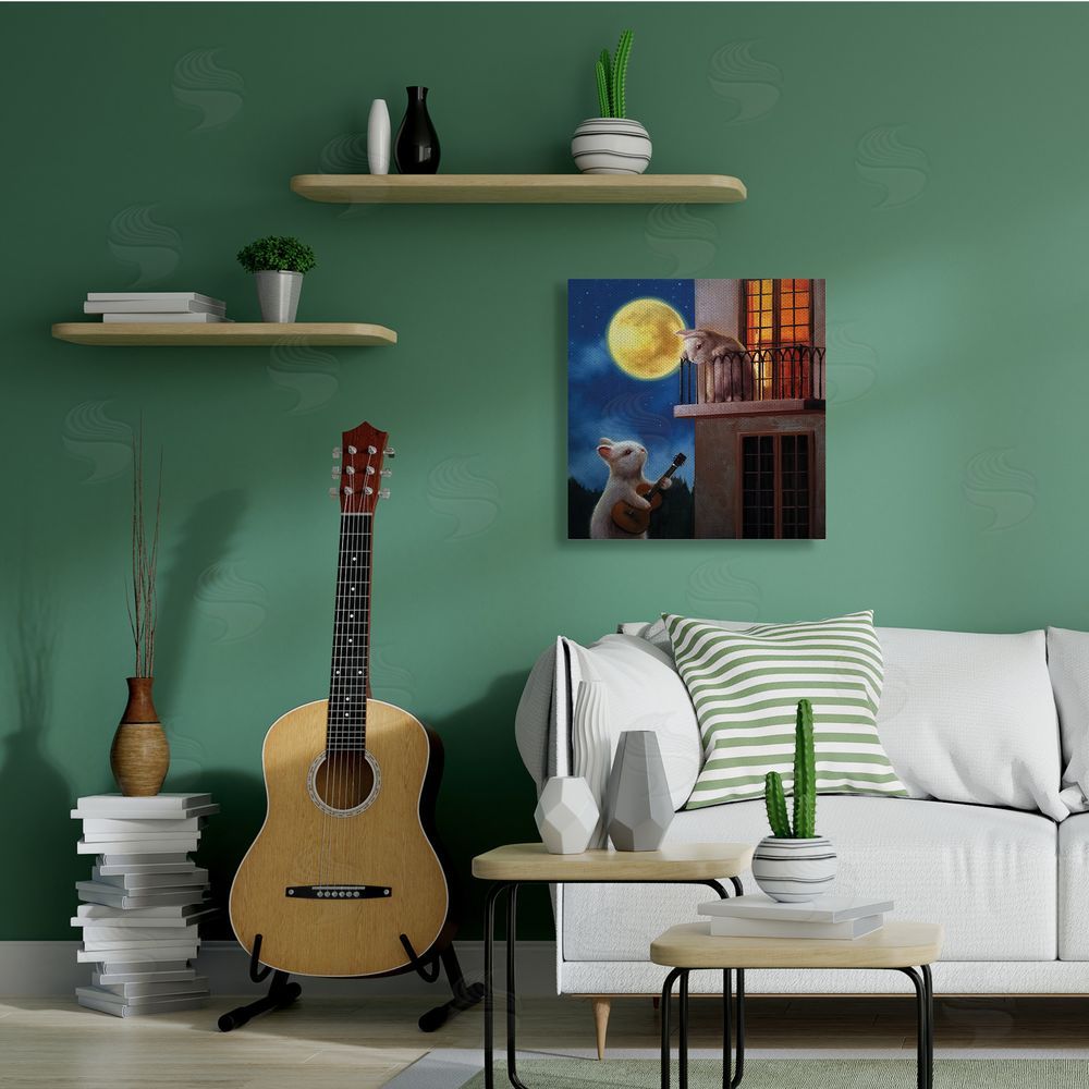 Lucia Heffernan Rabbit Serenading Bunny on Balcony Night Sky Canvas Wall Art in Room